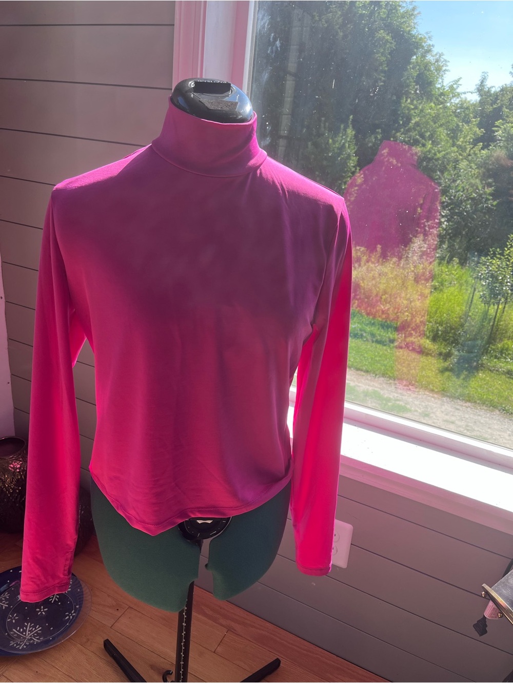 Women's Fuchsia Long Sleeve Crop Top - Turtleneck - Picture 7 of 7